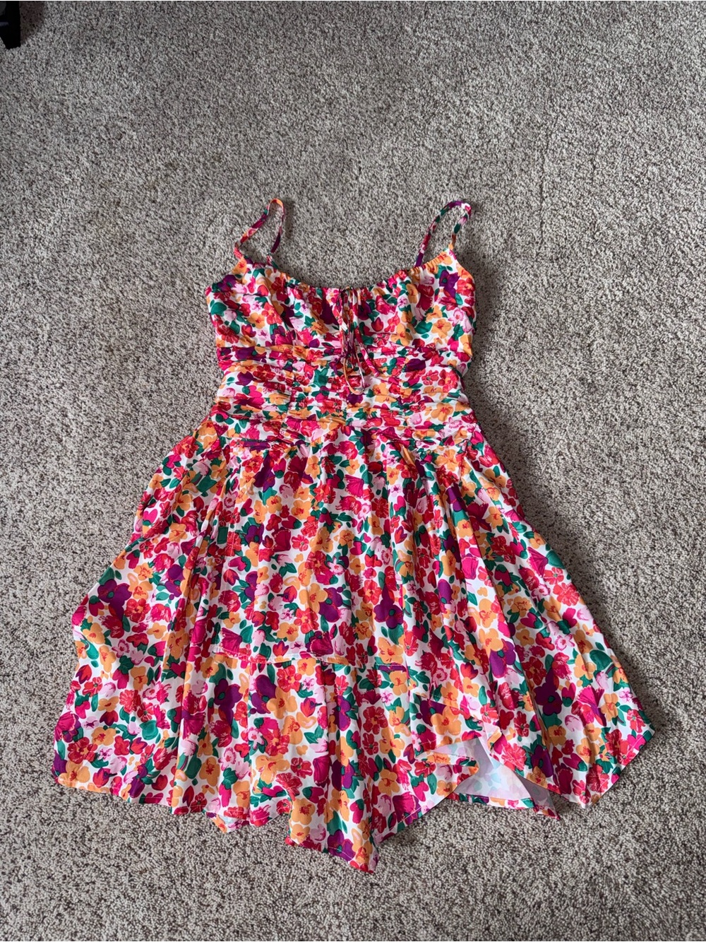 Princess Polly Floral Tie-Front Sundress in Pink, Orange & Green